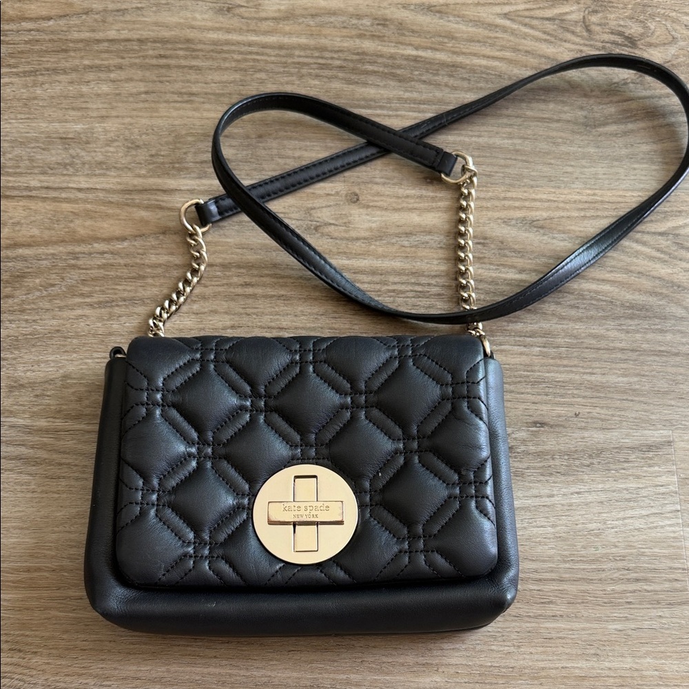 Kate Spade Quilted Black Crossbody Bag with Gold Accents